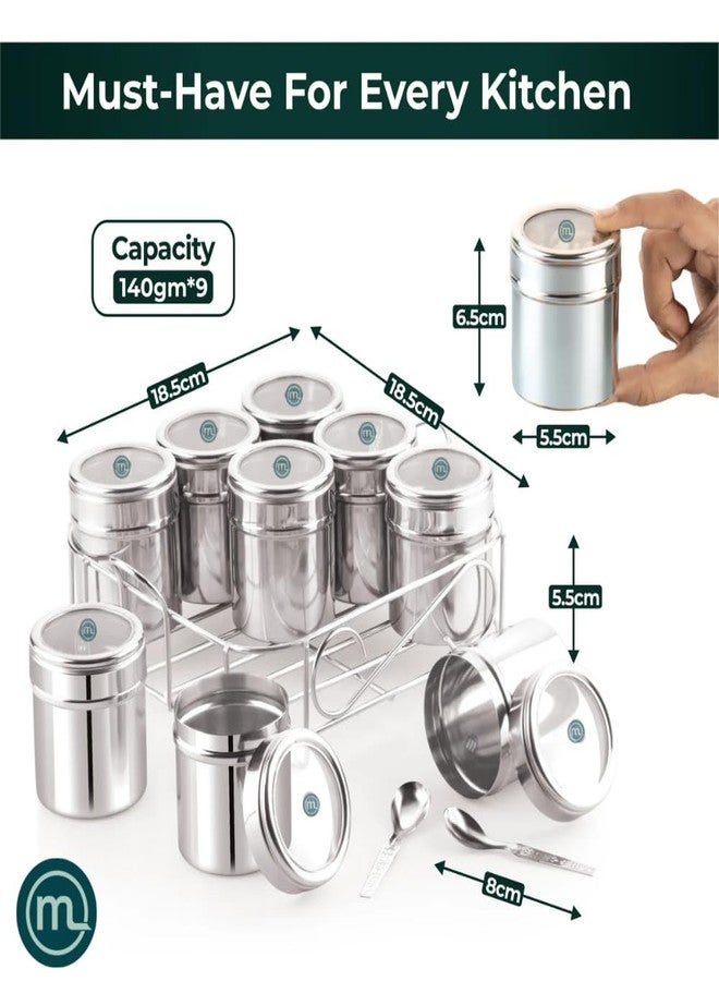 Mishaa Steel Multipurpose Storage Containers - Perfect Organizer for Masala Spices, Herbs, Mouth Freshner, Dry Fruits, 130ml Each Airtight Containers with See-Through Lid (9IN1 SQUARE WIRESTAND) - Image 2